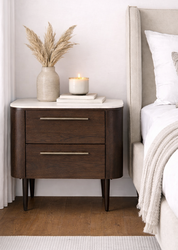Noir Curved Bedside Table
