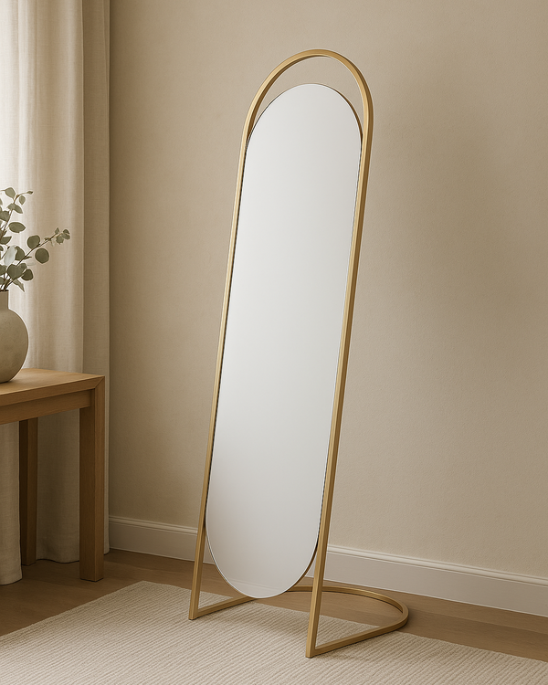 Slant Pill Floor Mirror - Gold
